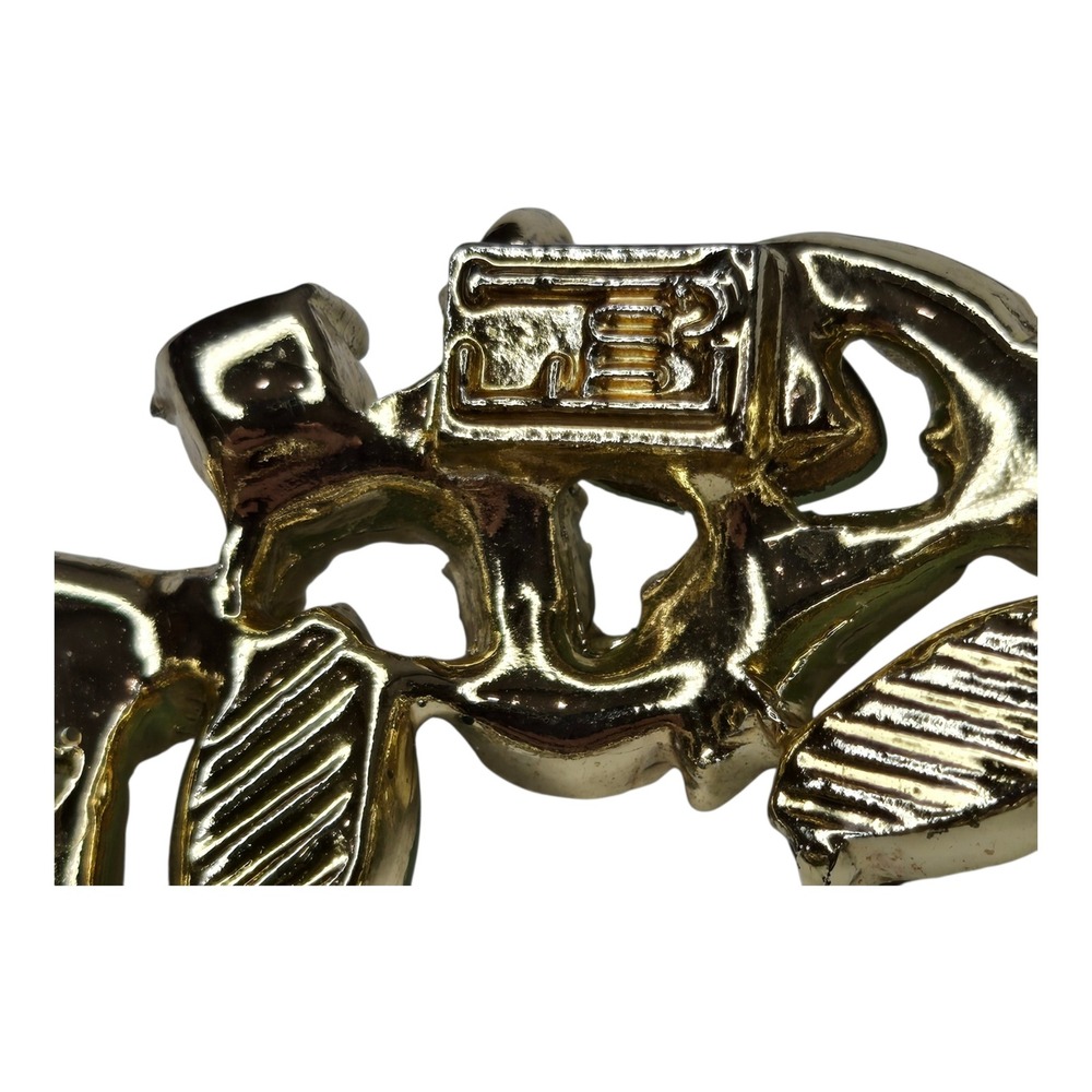 EMJ Wreath Brooch Green‎ Vintage Moonglow Rhinestone Gold Tone - Picture 5 of 9